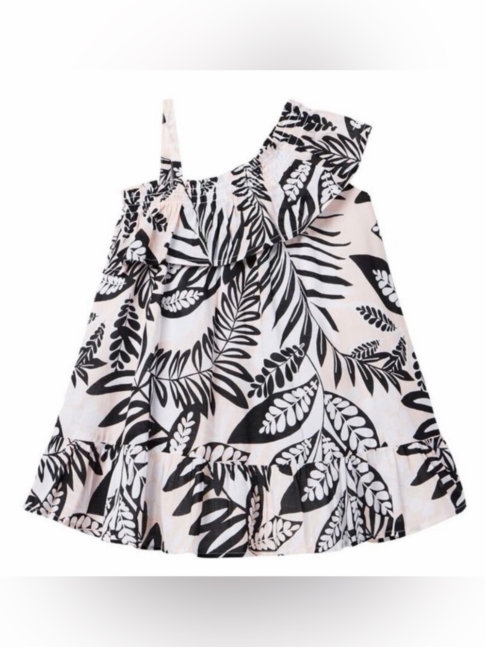 Janie and Jack Tropical Leaves Ruffle Shoulder Dress